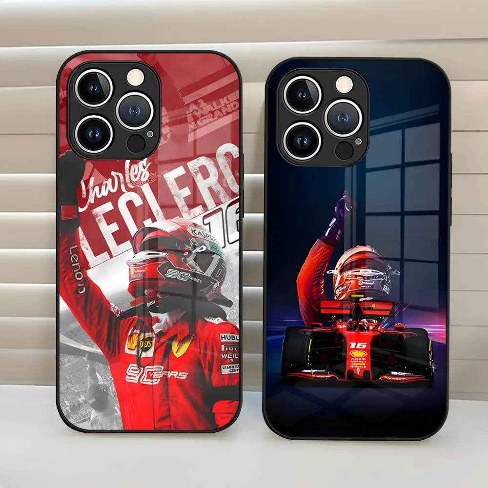 F1 Charles Leclerc 16 Phone Case Tempered Glass Back Cover For Iphone 15 Pro Max 14 Pro 12 11 13 Mini X Xr Xs 8 7 Plus Se