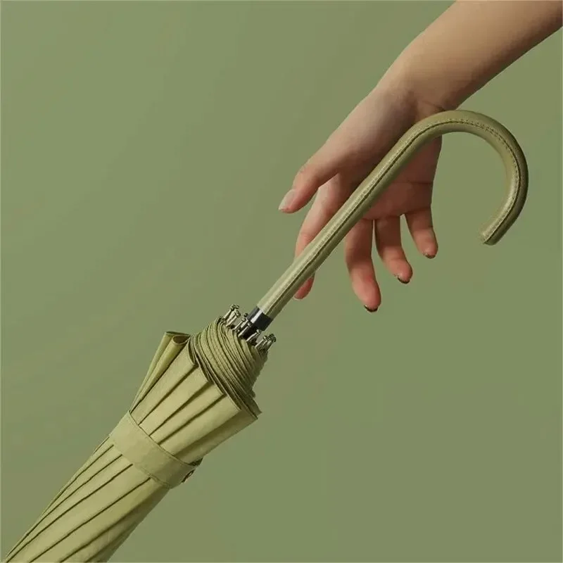 Japanese Long Handled Umbrella Ins for Both Sunny and Rainy Use, Black Glue Large Size Storm Resistant 16 Bone Automatic Waterpr