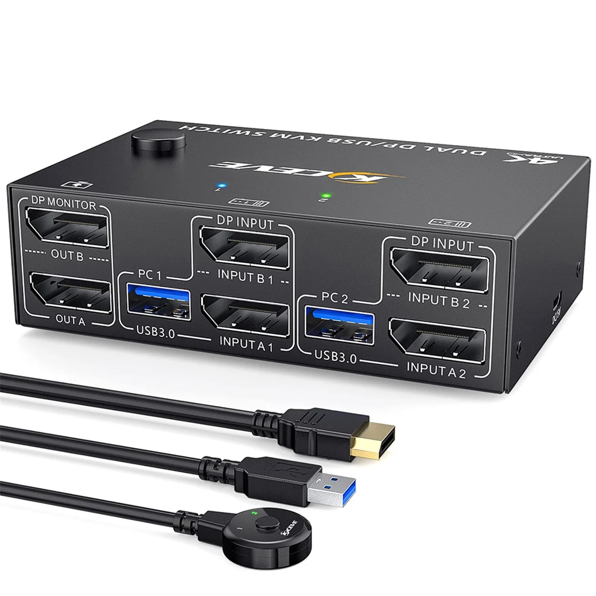 Kceve Kvm Switch Dual Monitor Displayport, 4 Usb3.0 Per 2 Computer, 2 In 2 Out Dp 1.4 Kvm Switch