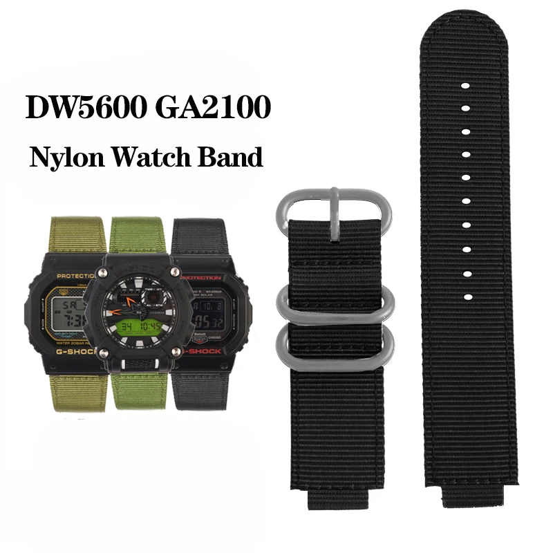 

16mm Nylon Watch Modified Watchband For Casio GA900 GA110 DW5600 5610 GWB5600 GA2100 Strap Black Gold Outdoor Sports Bracelet