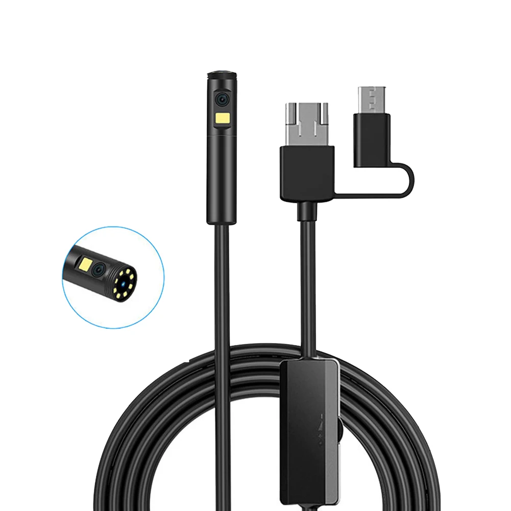 

HD 1080P Dual Lens Endoscope Camera 9 LEDs Soft Wire USB Type-C PC IP68 Waterproof Pipeline Inspection Borescope-3.5M