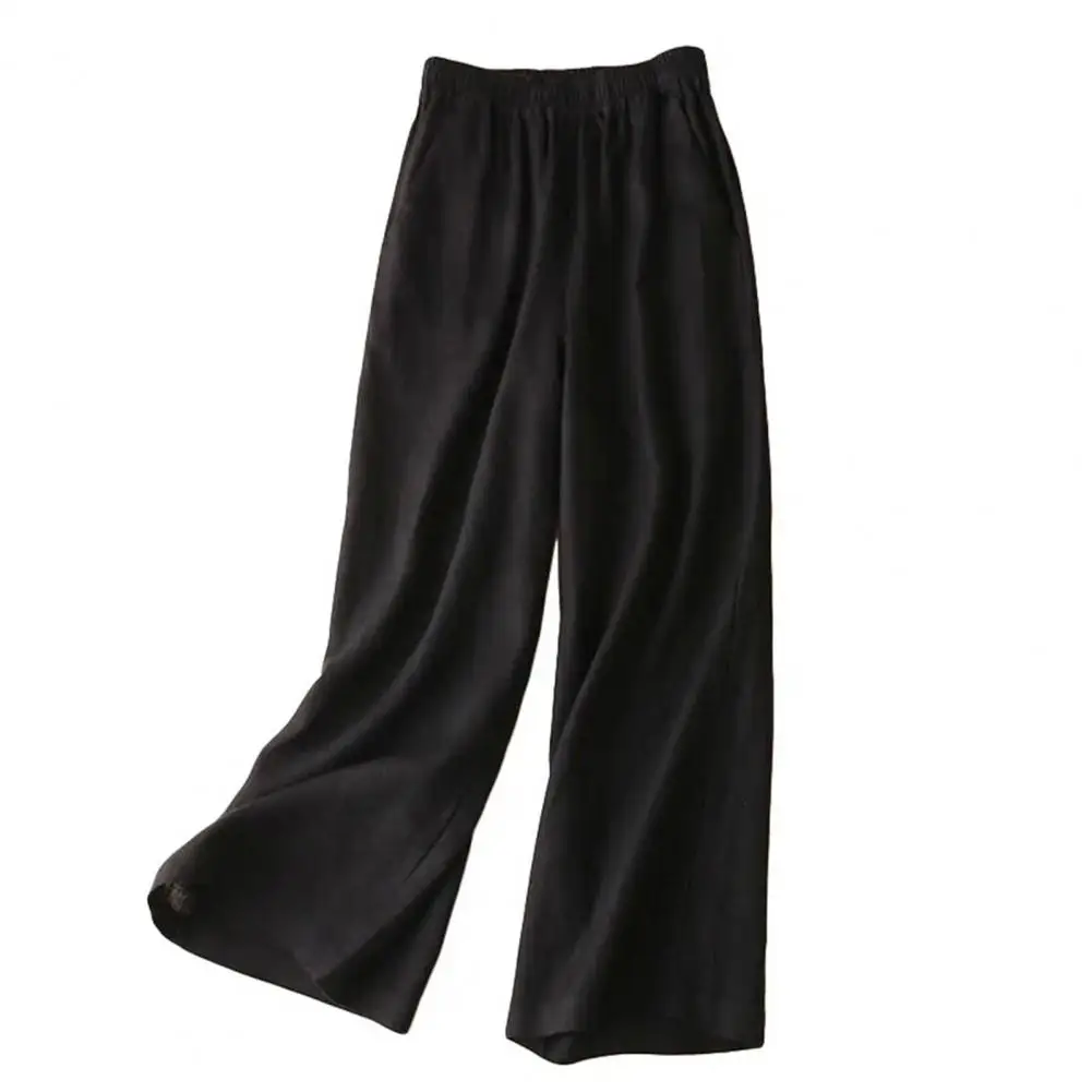 

Women Wide-leg Pants Stylish Women's High Waist Wide Leg Pants With Elastic Waistband Solid Color Slacks Featuring Pockets For A