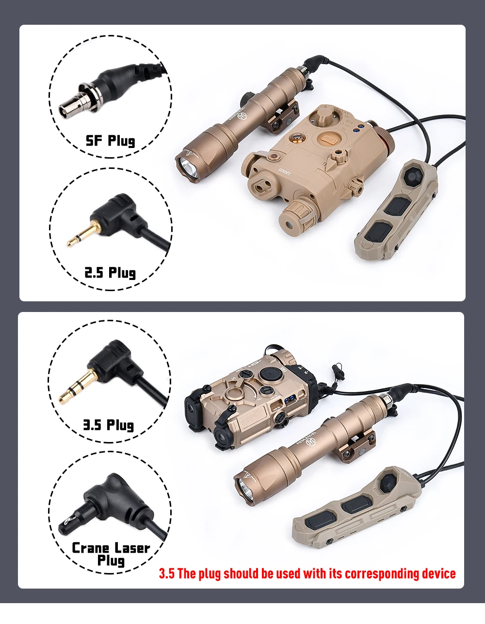 WADSN Taktische AXON Fernbedienung Draht Steuerung Dual Funktion Druckschalter Taschenlampe PEQ NGAL Laser Taste SF/2,5/3,5/Kran Stecker – Detail 4