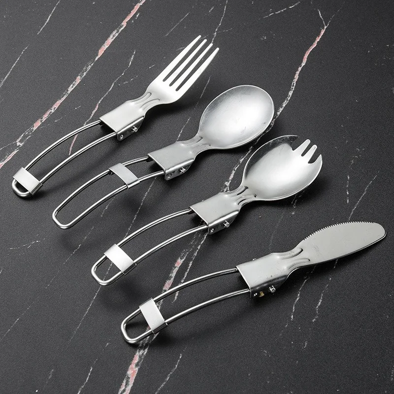 CampingForkSpoonOutdoorTablewareFoldableUltralightStainless