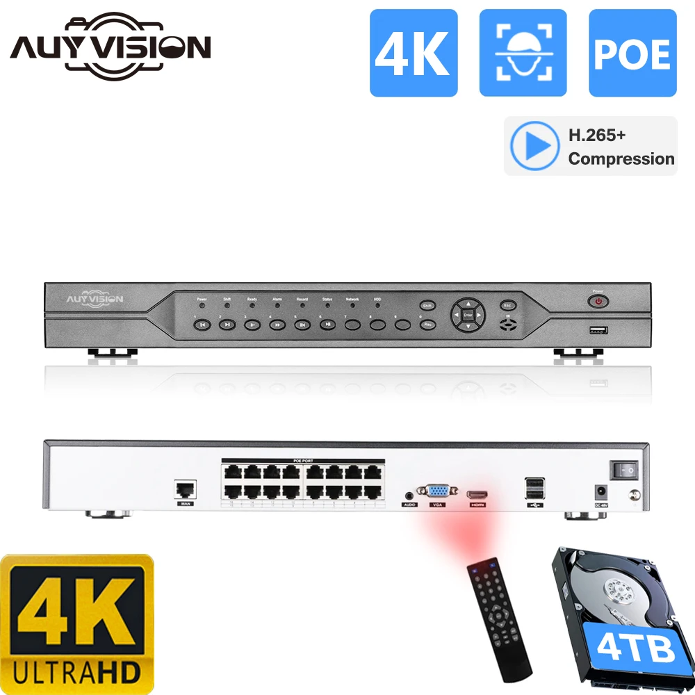 

XMeye 16CH 4K POE NVR H.265+ Face recording Network Video Recorder 2 HDD 24/7 Security Protection IP Camera Onvif P2P System