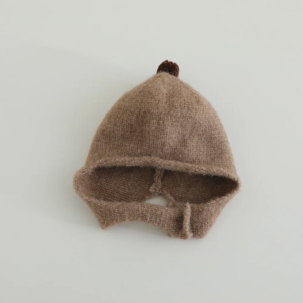 Baby Herbst Winter Gestrickte Warme Mütze 48-50 cm Mit Pom Pom Ohrenklappe Winddicht Beanie Hüte Neugeborenen kappe Weiche Nette Kalte Kappen – Detail 9