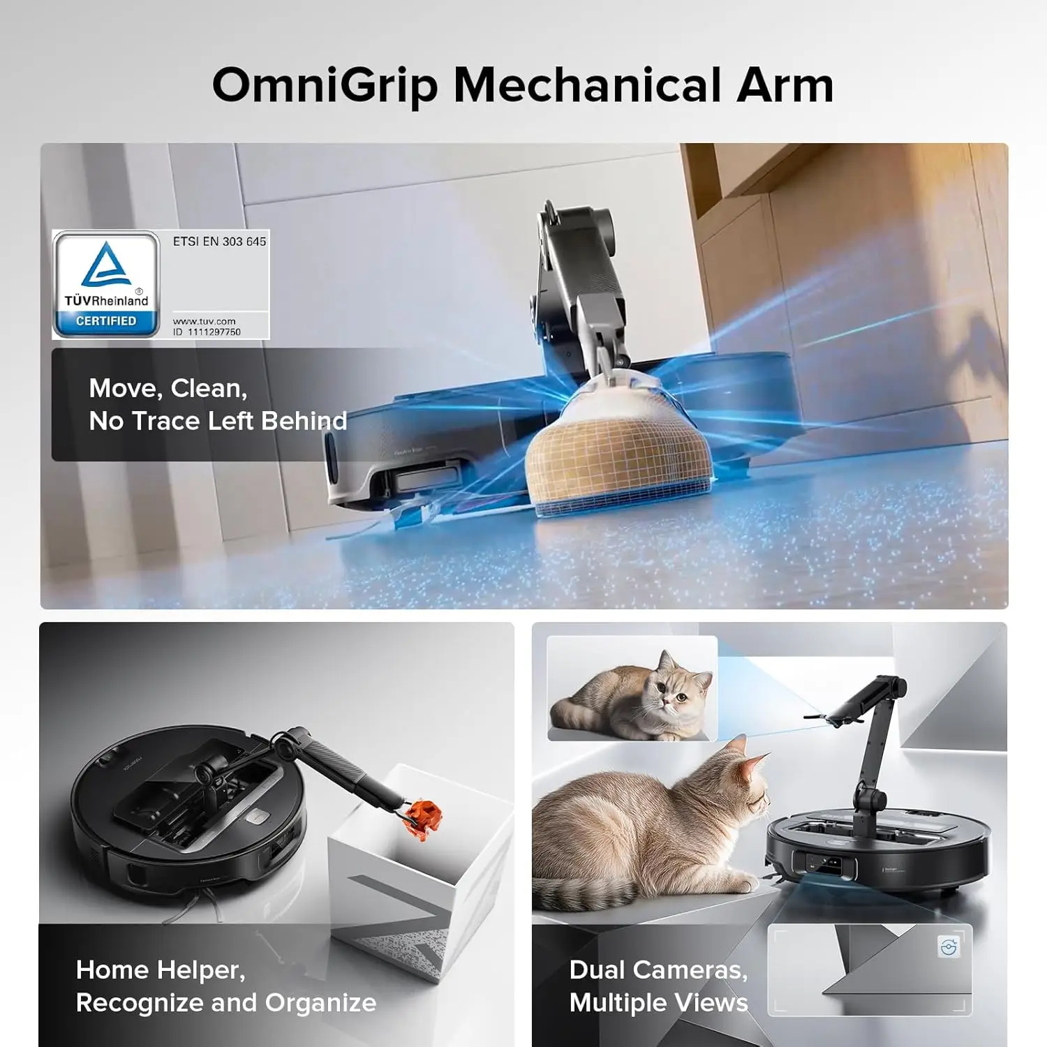 roborock Z70 روبوت مكنسة كهربائية OmniGrip Arm AI-...
