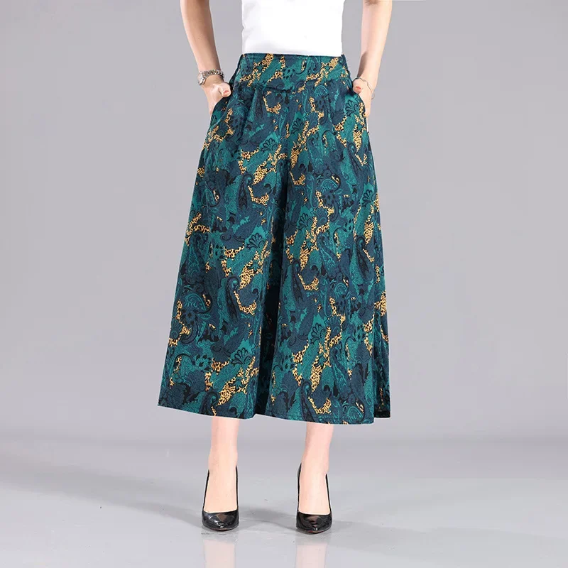 Middle Aged Women's High Waisted Trousers Loose Casual Wide Leg Pants Elastic Waist Oversized Skirt Pants Women Vintage Clothes