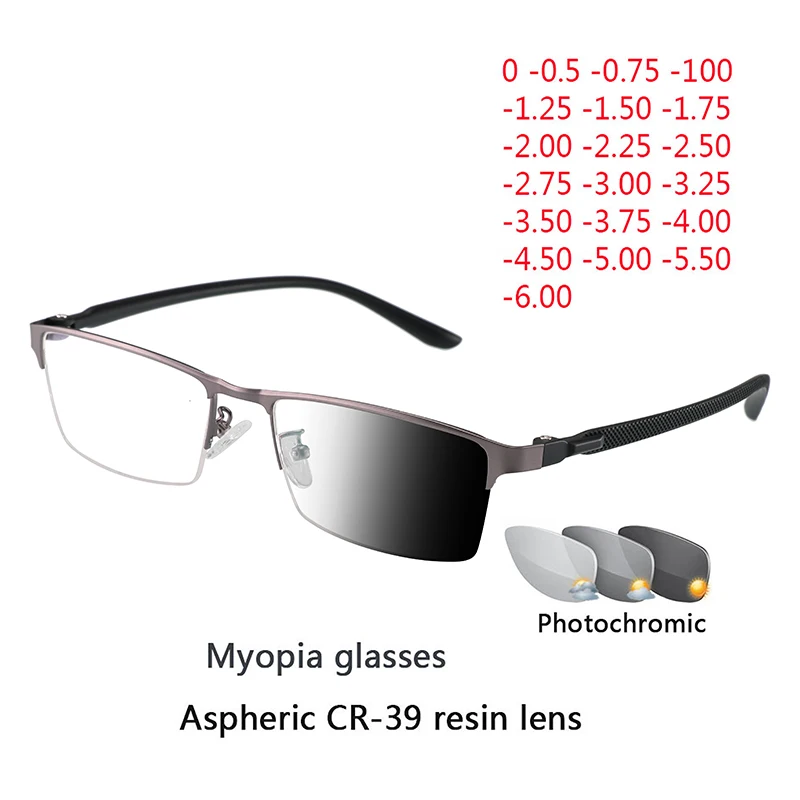 

Men's and women's photochromic myopia sunglasses, chameleon lens diopter correction myopia glasses -0.5 to -0.75 -1.0 -2 to -6.0