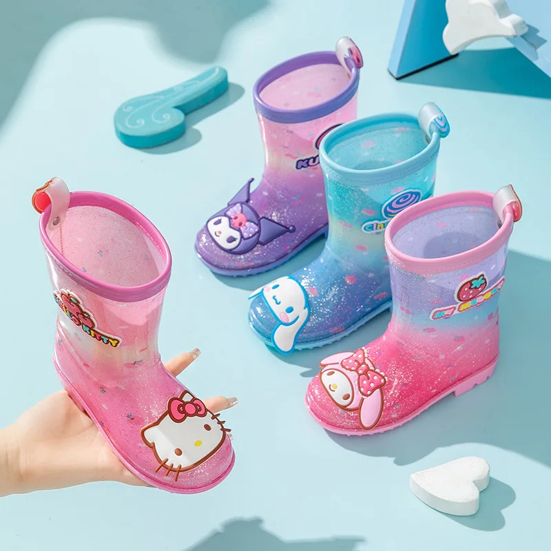 2026 Sanrio New cartoon girls Kuromi kitty Rain Boots Student Children's Fashion Boots Non-Slip shoes gift toy