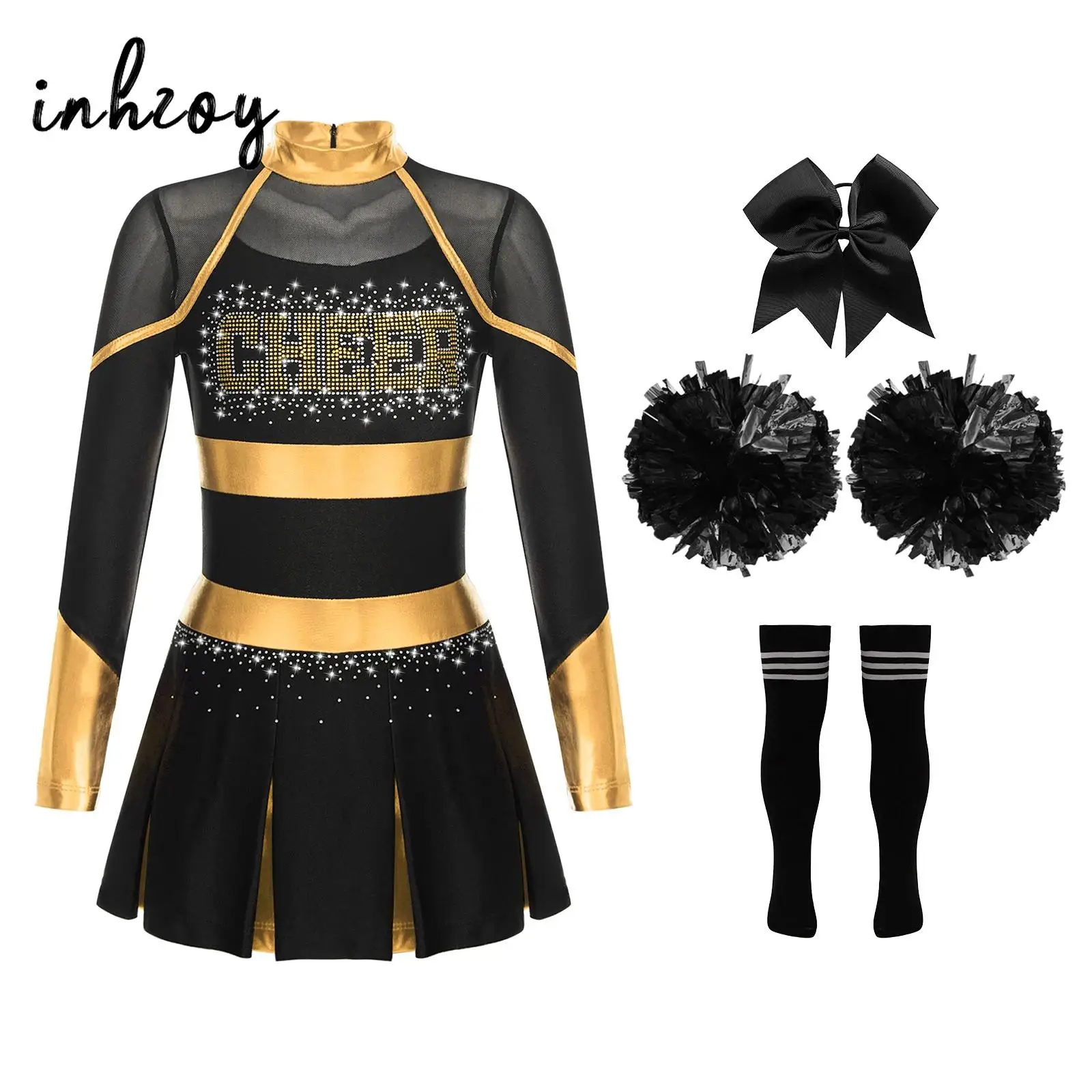 

Kids Girls Cheerleader Costumes Sets Cheerleading Uniform Dance Dress with Pompom Outfits Halloween Cosplay Party Fancy Dress Up