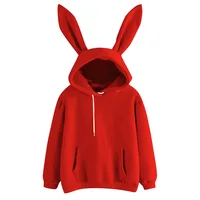 2025 autumn and winter new women's clothing Harajuku Wei hooded rabbit hoodie solid color loose casual women's top women's coat - Image 3