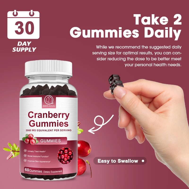 BBEEAAUU Vitamin C Cranberry Gummies Urinary Health Gummies 200mg Supports Bladder, Kidney, and Urinary Health