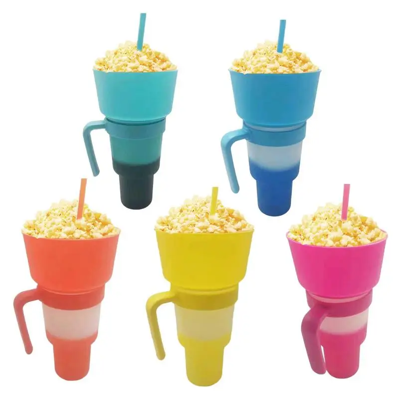 

Snack And Drink Cup 2 In 1 Cup Combo For Drink Snack Bowl Leakproof Multifunctional Color Changing Drink Stadium Cups With Straw