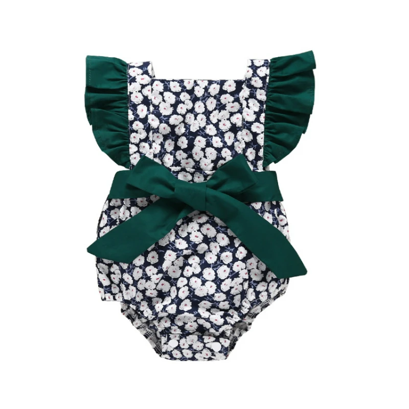 

Baby Girl Romper One Piece Pull-over Tops Cute Flying Sleeves Bow-tie Cotton Ropa Bebes Printed Toddler Flower Girls Clothes