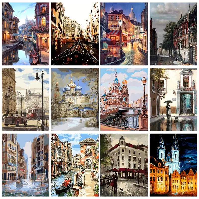 Картина по номерам на заказ, пейзаж ночного вида с рамкой Картина по номерам на заказ, пейзаж ночного вида с рамкой