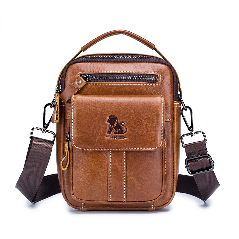 Male Cowhide Single Shoulder Crossbody Bag First Layer Cowhide Casual Retro Vertical Multi-functional Fashion Brown Black Bag