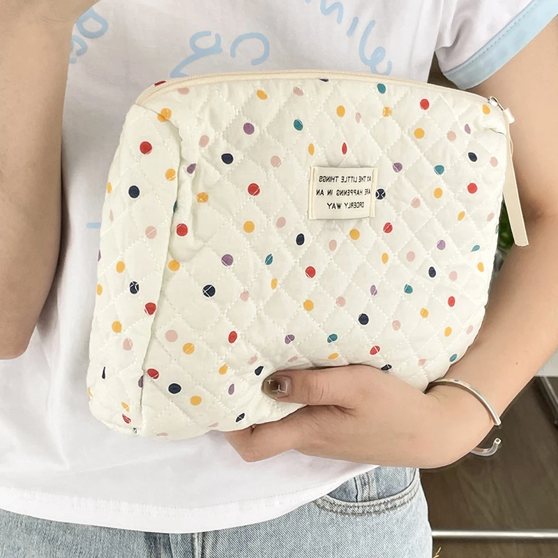 

Fashion Colorful Dots Large Capacity Cosmetic Quilted Bag Portable Tote Travel Make Up Storage Bags Women Cotton Handbags Gift