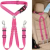 1Pcs Pet Dog Seat Belt Car Supplies Dog Cat Car Fixed Dog Chain Buffer Traction Car Safety Rope One Belt Two Dog Leash