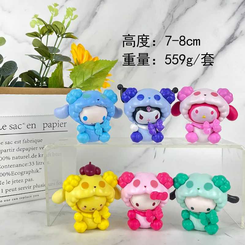 

6Pcs/Set Sanrio Q Version Pvc Model Doll Kawaii Hello Kitty Kuromi Melody Pachacco Cinnamoroll Cartoon Cute Decoration Kids Toys