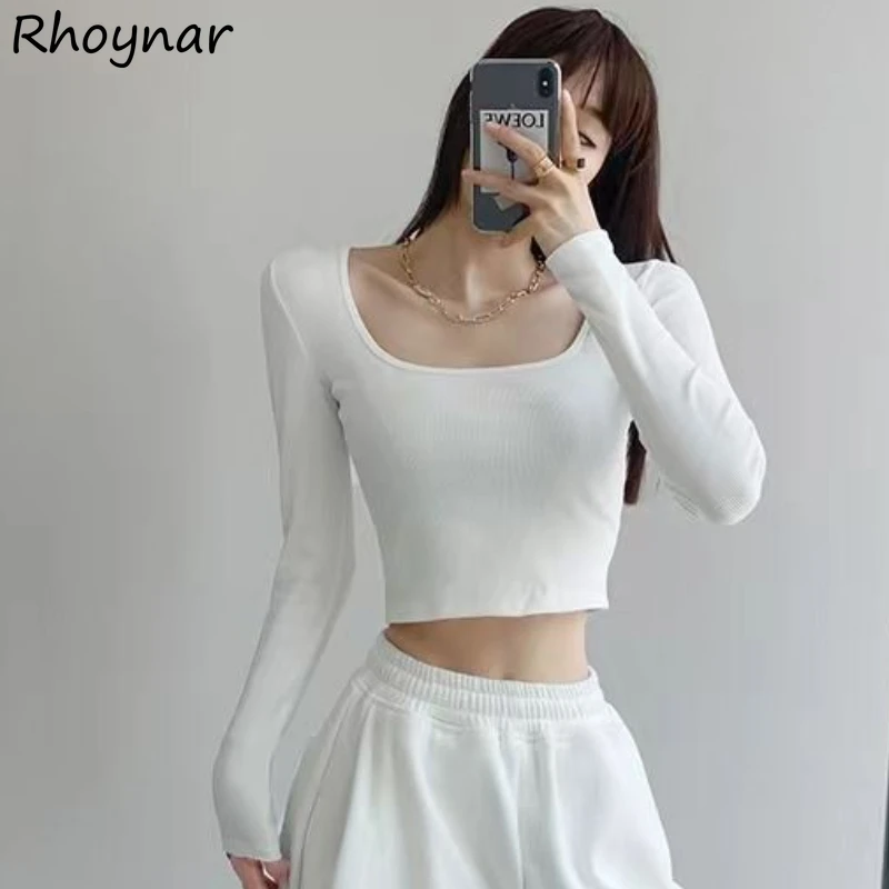 

Футболки женские укороченные топы простая однотонная универсальная привлекательная Повседневная облегающая футболка с квадратным вырезом стильный базовый Классический Повседневный Ulzzang