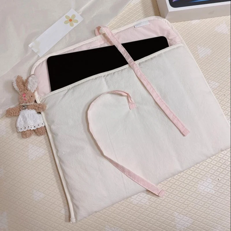 

2024 New Black Computer Bag Ballet Style Pink Bow Clip Cotton Notebook Tablet Bag Soft Fabric Ipad Bag Fashion Portable Bag