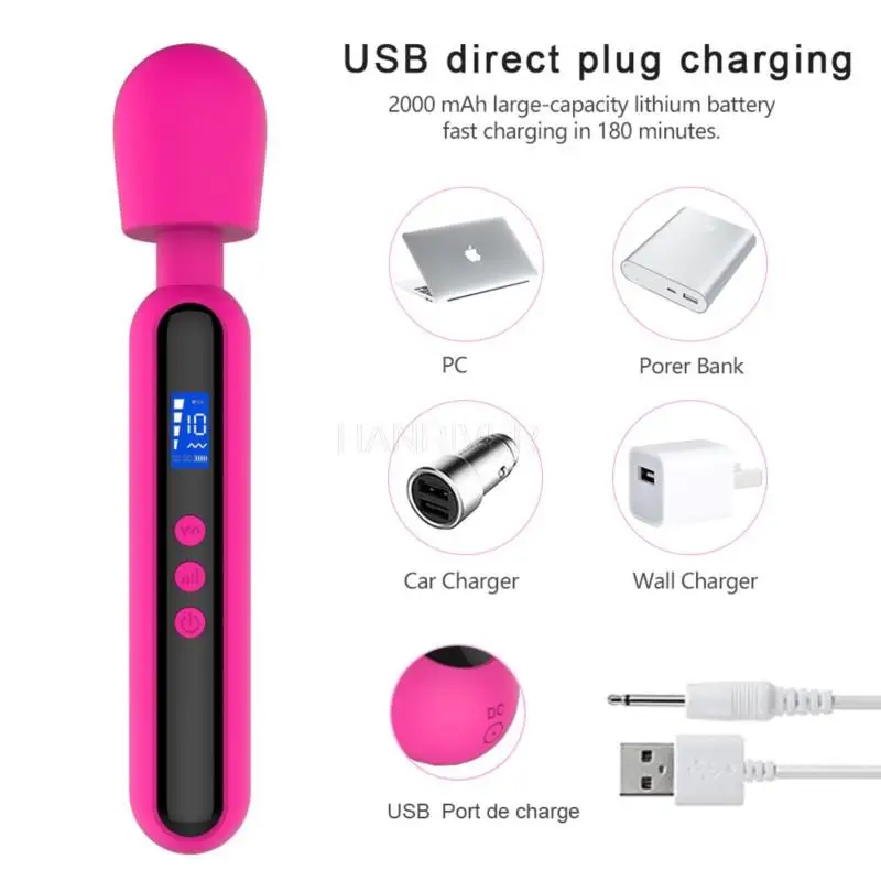 Huge Magic Wand Massager Body Relaxing Strong Vibration Handheld Massager With LED Display Muscles Massage Stick Vibrator