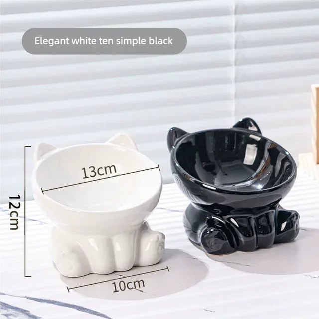 Ceramic Pet Feeding Bowl Anti-Spill Tilted Cat Bowl Dog Bowl Protect Neck Prevent Black Chin Non-Slip Base Pet Supplies 6