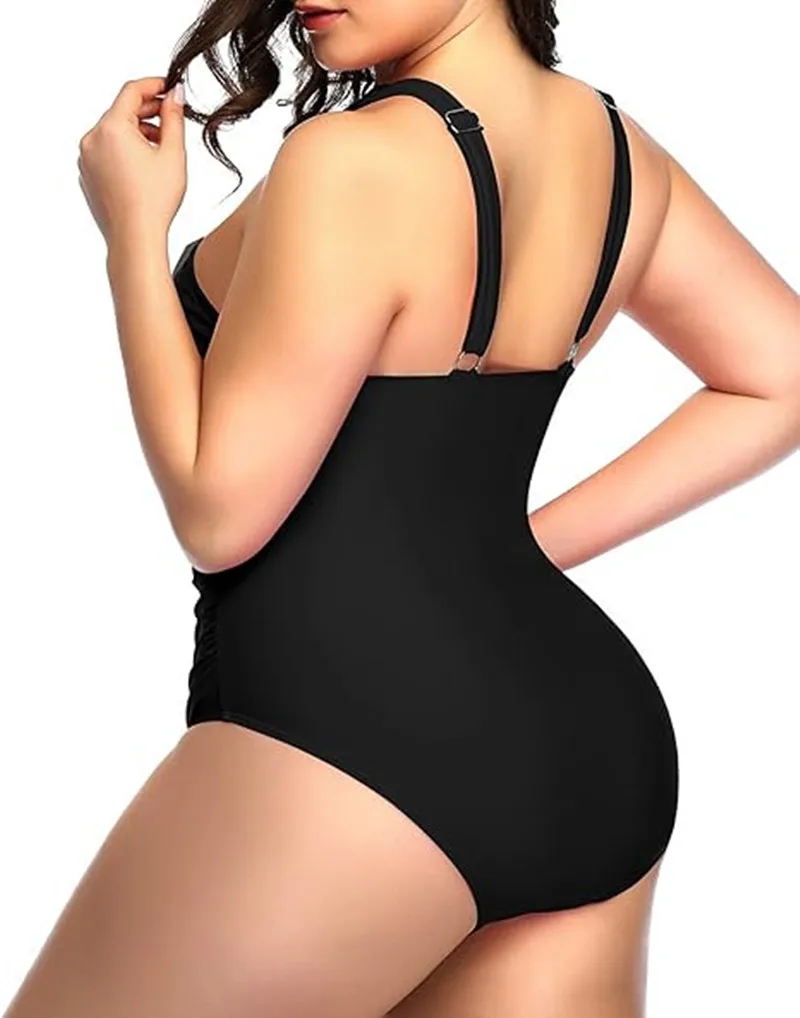 2024 Summer Women Plus Size One Piece Swimsuits Front Cross Tummy Control Black Sexy Swimwear Backless Bathing Suit Best Sellers In Plus Sized Clothing