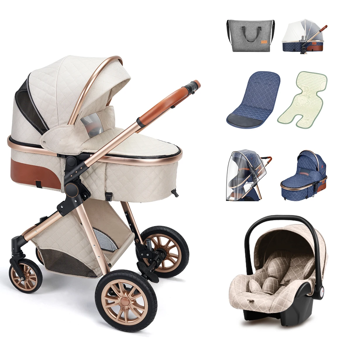 Baby Stroller 2/3 in 1 High Landscape Foldable Bassinet
