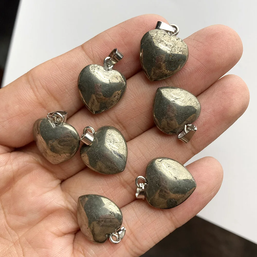 1Pc Natural Pyrite Heart Pendant Necklace Yellow Iron Mineral Specimen Fool's Gold For Good Luck Money Wealth Fengshui Gifts 2