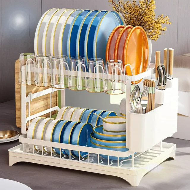 Kitchen bowl rack, drain rack，1pc Double-layer Tableware Drain Rack, Chopsticks Water Cup Cutting Board Kitchen Storage Rack, La 3