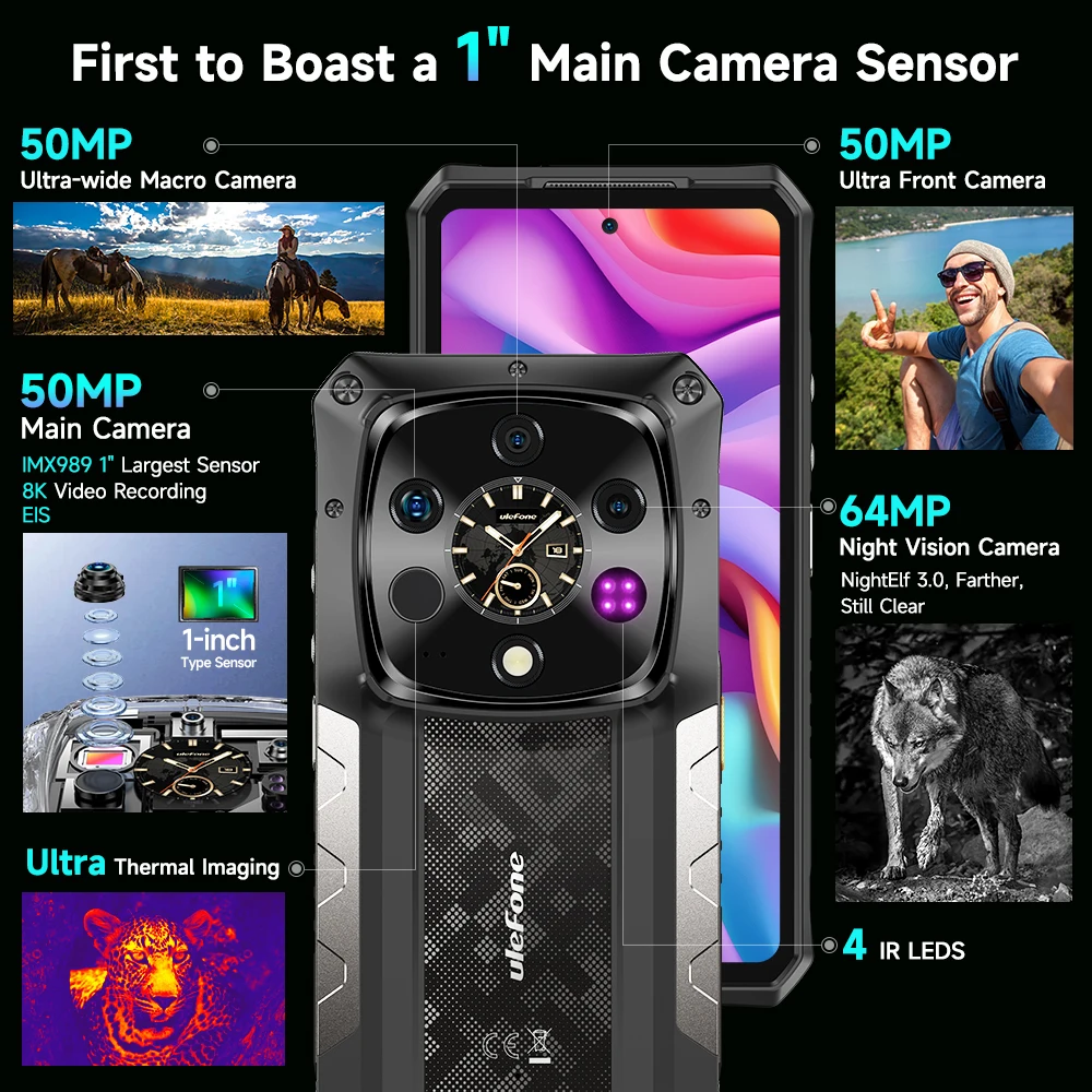 Ulefone AI Armor 28 Ultra 5G Thermal Imaging Rugged Phone MTK Dimensity 9300+ AMOLED Android Smartphone 1TB ROM Mobile phone 4