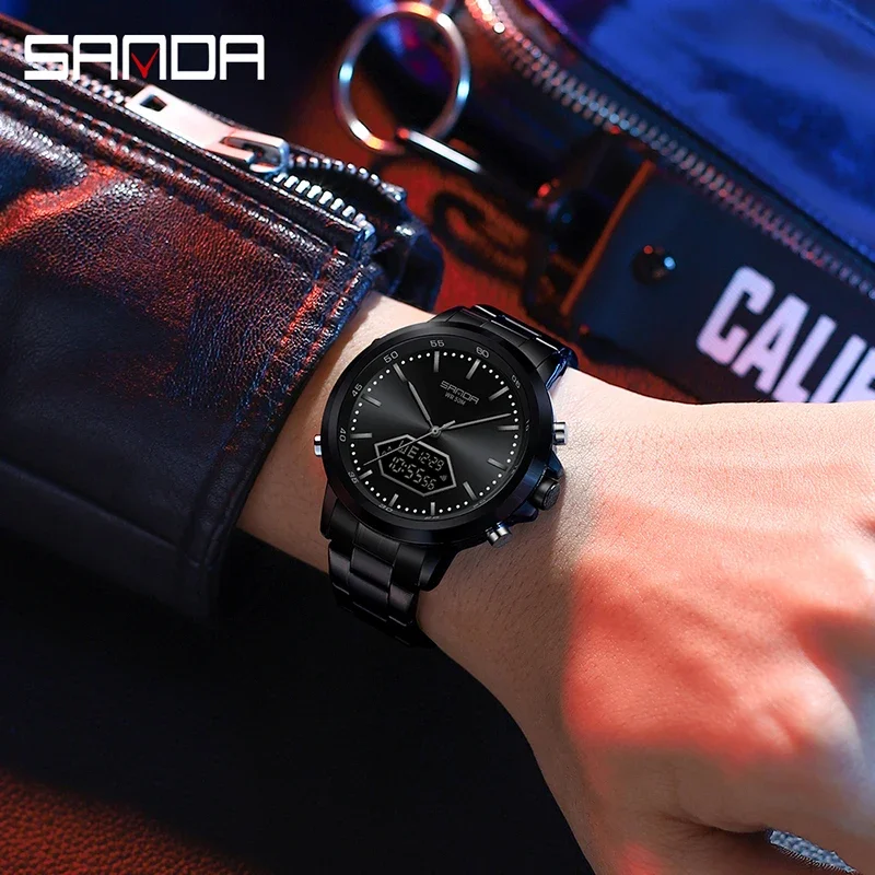 SANDA 3301 Military Men Sport Army Watches Analog Digital Quartz Waterproof 50M Men's Shock WristWatch For Man Relogio Masculino
