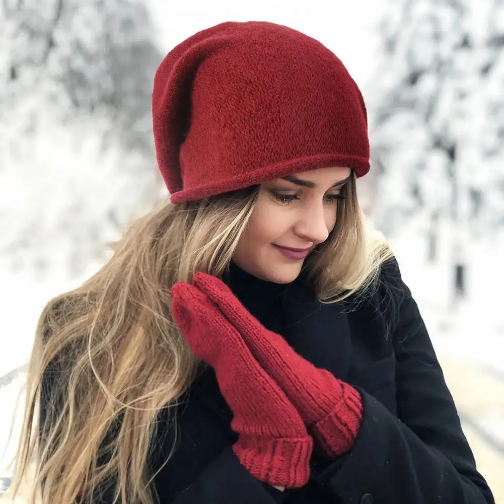 Autumn Winter Hat Cozy Knitted Women's Winter Hat Elastic Thick Warm Beanie Cap for Cold Weather Soft Stylish Solid Color Lady's