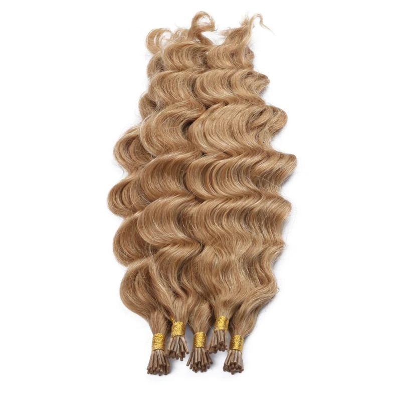 Deep Wave I Tip Fusion Hair Extensions For Women Keratin Nail Human Hair Extensions Ombre #60 Blonde Pre Bonded Remy