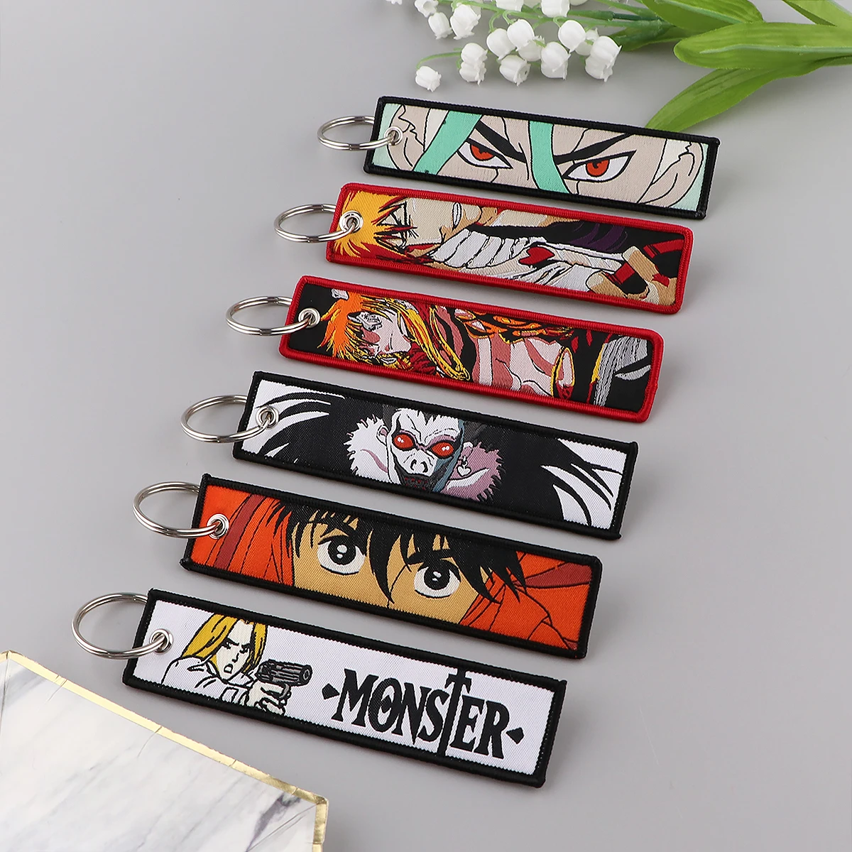 

Embroidered Cool Key Tag Keychain for Car Motorcycles Amine Keys Holder Keyring Women Men Fashion Jewelry Accessories Gifts
