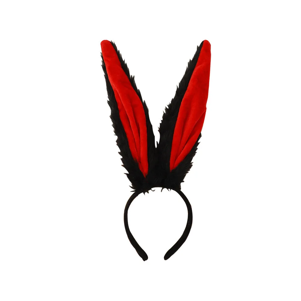 1PCFurry Bunny Ears Headband, Grey&Pink Plush Rabbit Ear Hair Hoop, Cosplay Costume Accessory For Halloween Party Hair For Women