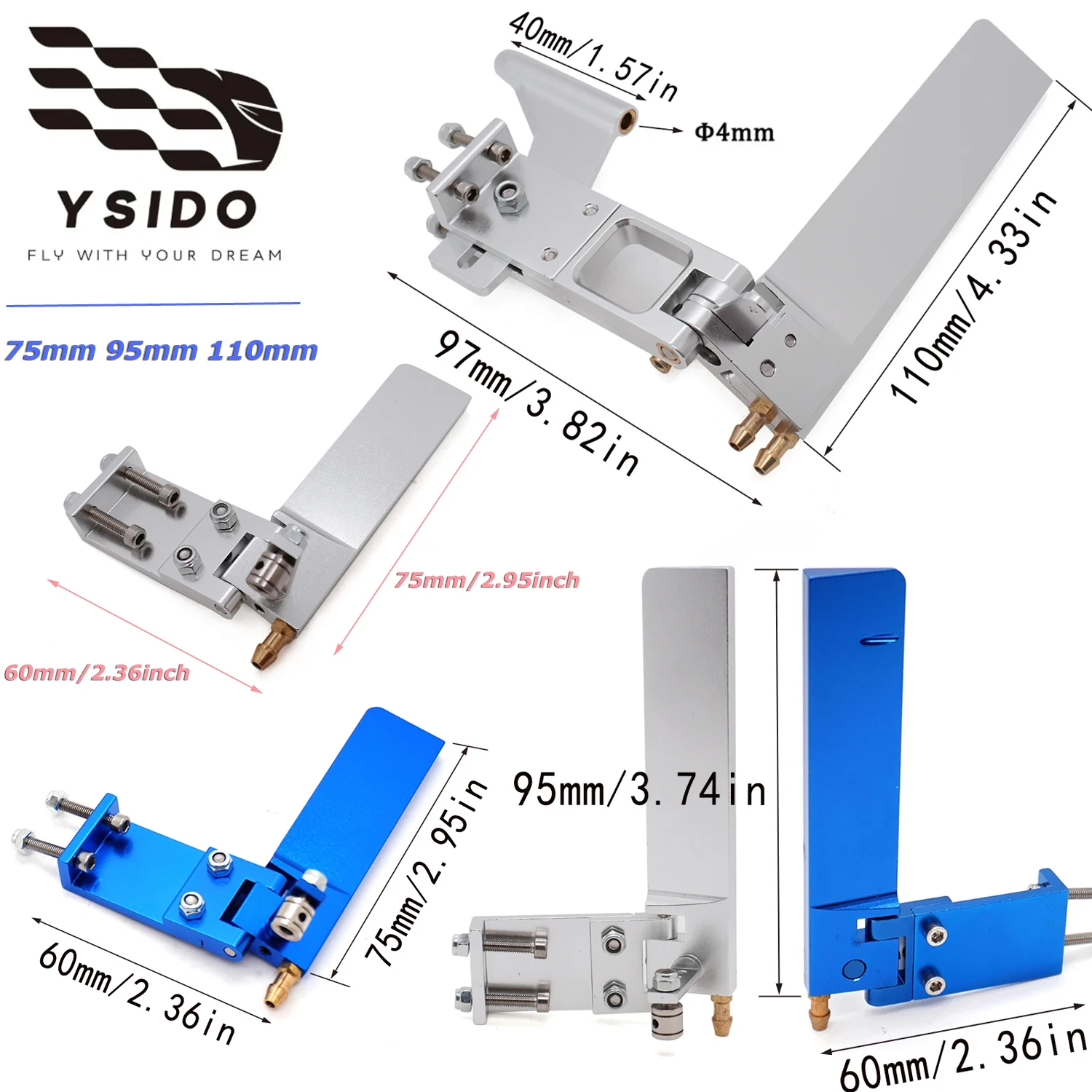 Radio Control Rudder YSIDO RC Boat Aluminium Alloy Brand New 75mm 95mm 110mm Metal Suction ...