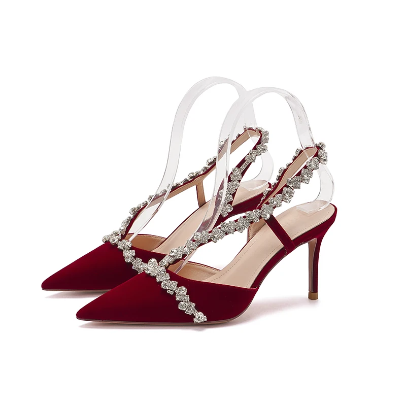 Spring Brand Women Slingback Sandals Pointed Toe Slip On Thin High Heel Ladies Elegant Pumps Shoes Drss Sandals L-101