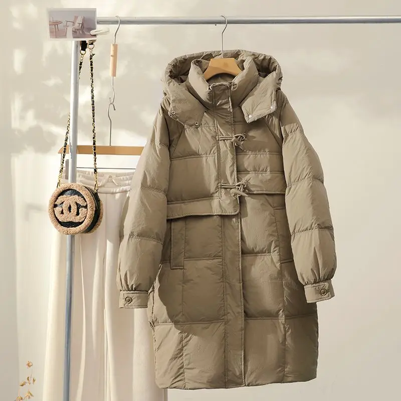 2023 New Women Down Jacket Winter Coat Female Mid Length Version Parkas Loose Thick Warm Outwear Hooded Leisure Time Overcoat