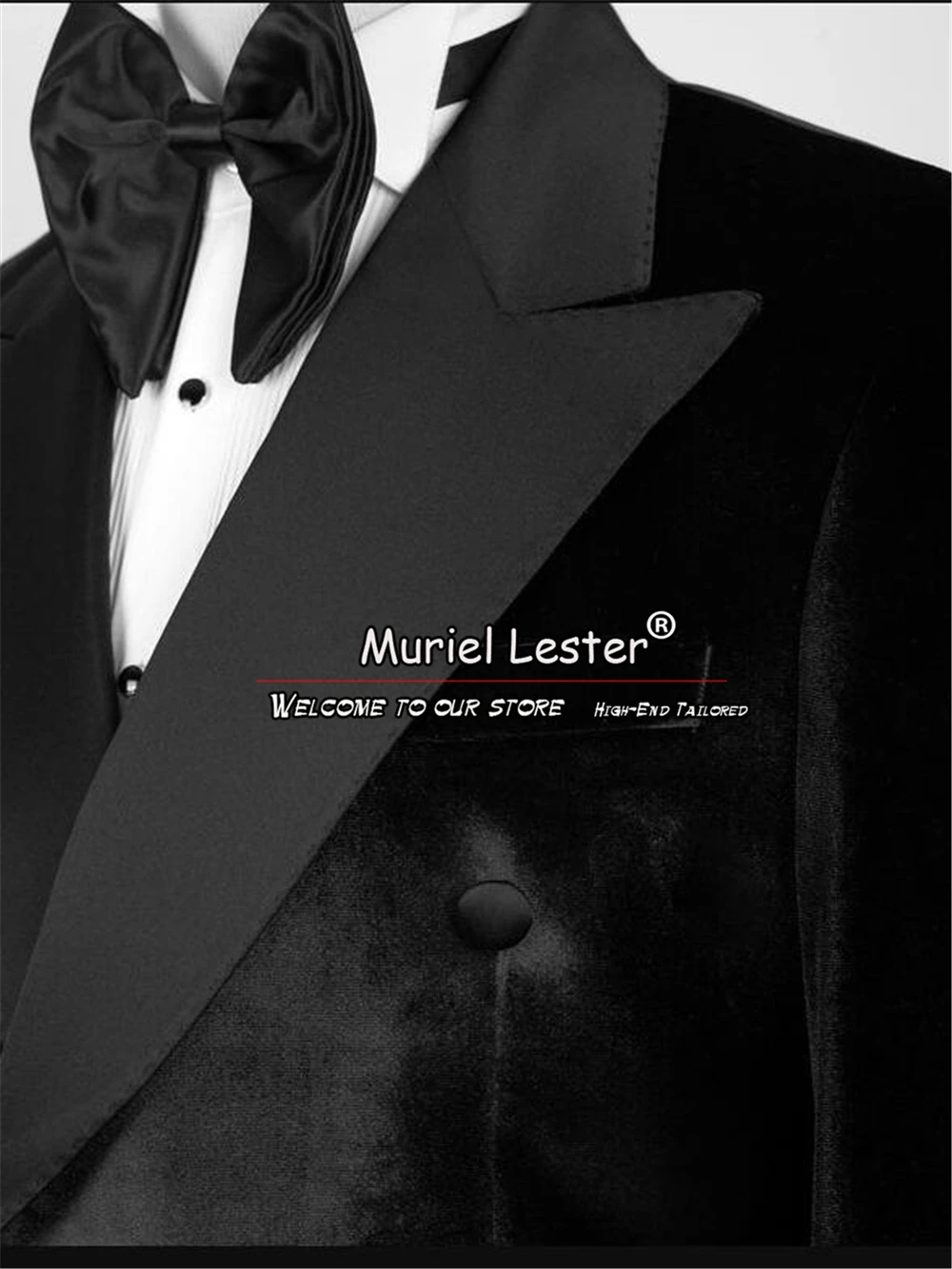 Groom Men Wedding Suits Slim Fit Black Velvet Groom Satin Lapel Double Breasted Tuxedo Tailor-Made 2 Pieces Jacket Pants Clothes