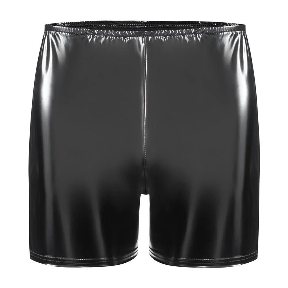 Men's Black Faux Leather Boxers Shorts Men Erotic PVC Hot Shorts for Sex Porn Underpants Leather Boxershorts Sexy Night Clubwear