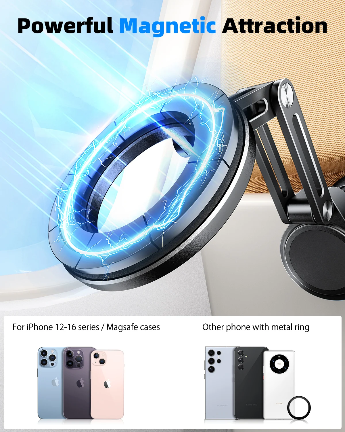 Eary Portable Travel Magnetic Phone Holder Stand With 360° Rotatable Adjustable Mount For Airplane Desk Train Seat Trip iPhone16