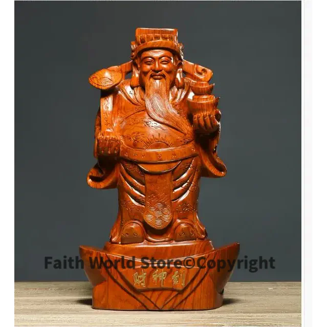 

50CM large HOME Company store bring in wealth making money lucky The God of wealth CAI SHEN DAO Yellow pear wood carving statue