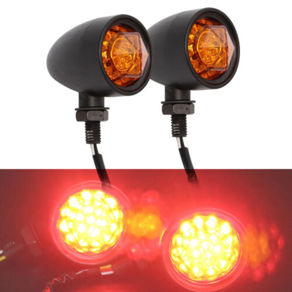 

Motorcycle Pair Black Bullet LED Turn Signal Brake Light Indicator Amber Fit For Harley Honda Chopper Bobber Universal