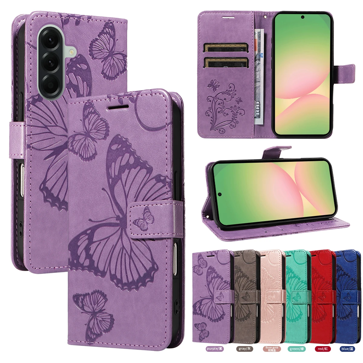 Elegant Butterfly Magnetic Leather Wallet Phone Case