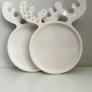 DIY Crafts Christmas Cat Elk Antlers Shaped Tray Silicone Molds Handmade Christmas Jewelry Tools Pottery Mould Home Decor