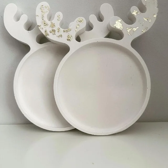 DIY Crafts Christmas Cat Elk Antlers Shaped Tray Silicone Molds Handmade Christmas Jewelry Tools Pottery Mould Home Decor
