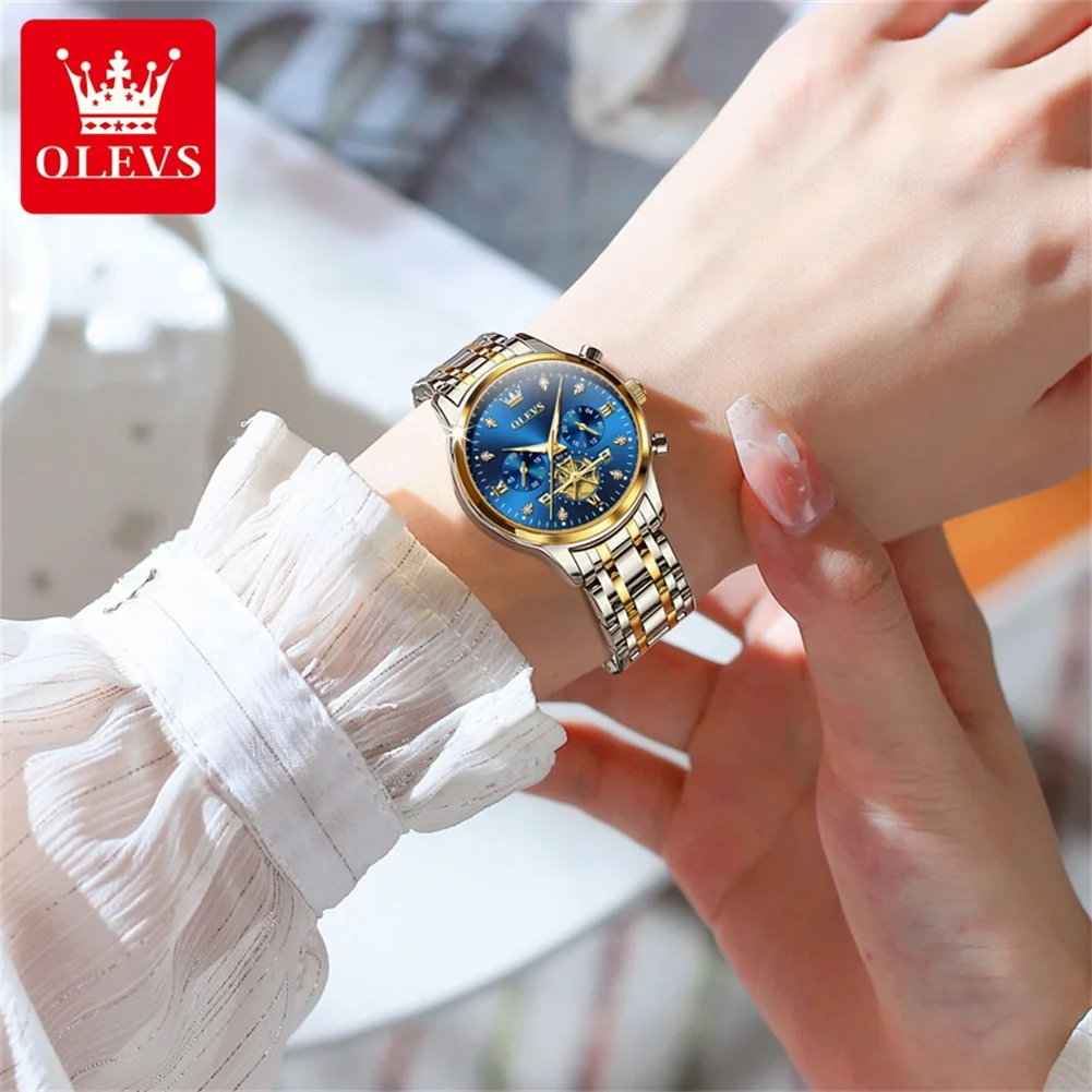 OLEVS Womens Watches Top Brand Luxury Chronograph Quartz Watch for Women Stainless Steel Waterproof Wristwatches Reloj Hombre 5
